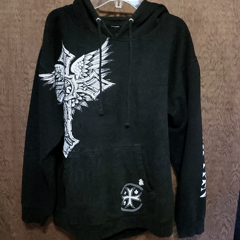 Mens Black Affliction Graphic Hoodie M